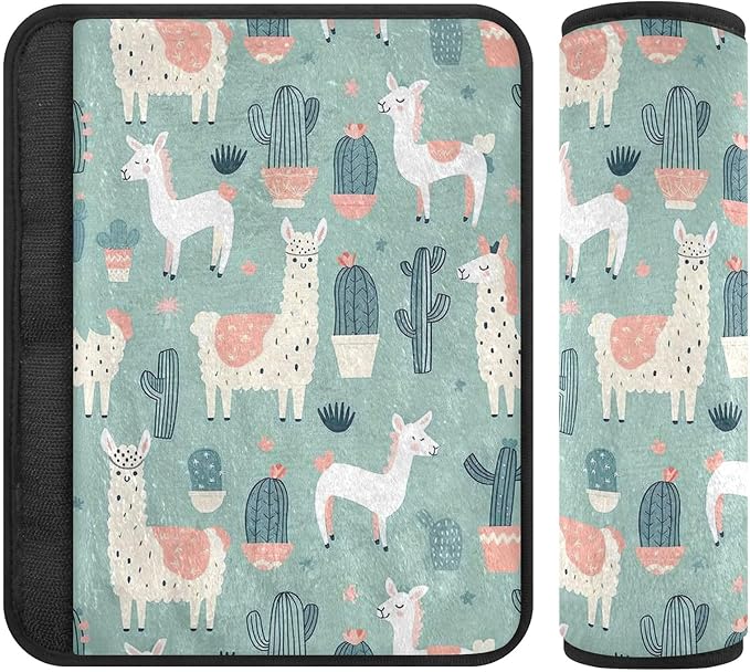 CHIFIGNO Cute Cartoon Llamas Cactus Seat Belt Cover Pad 2 Pack Car Seat Strap Pads Fashion Car Seat Shoulder Strap Pads for Car Bag
