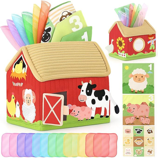 DINORUN Baby Toys 6 to 12 Months - Montessori Tissue Box Toys for Babies 6-12 Months - Infant Newborn Toddlers Sensory Magic Baby Tissue Box Educational High Contrast Toy Development STEM Toy Gift