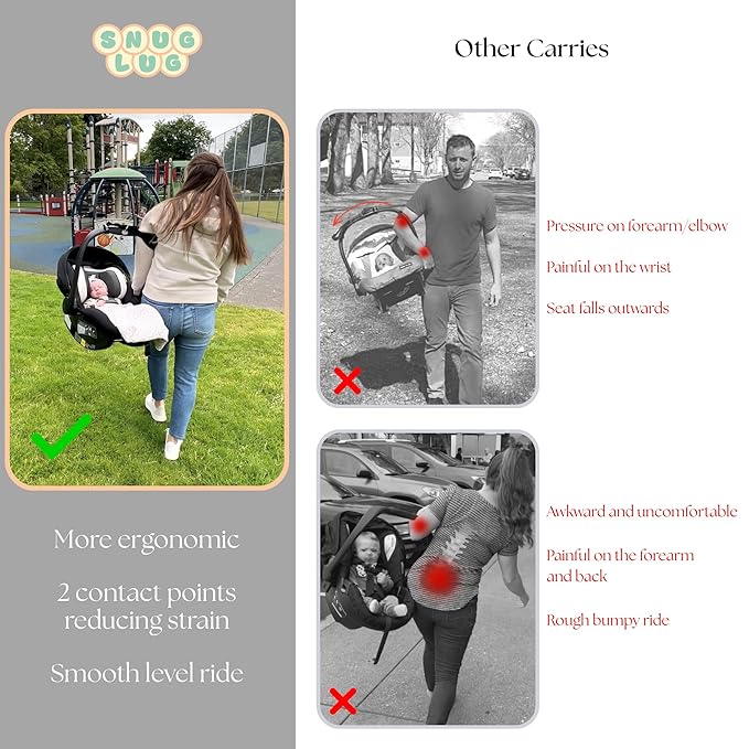 Infant Car Seat Carrier Strap – Baby Seat Carrying Handle Aid, Ergonomic Arm Support Wrap for Easy Lifting, Universal Fit, Light Grey