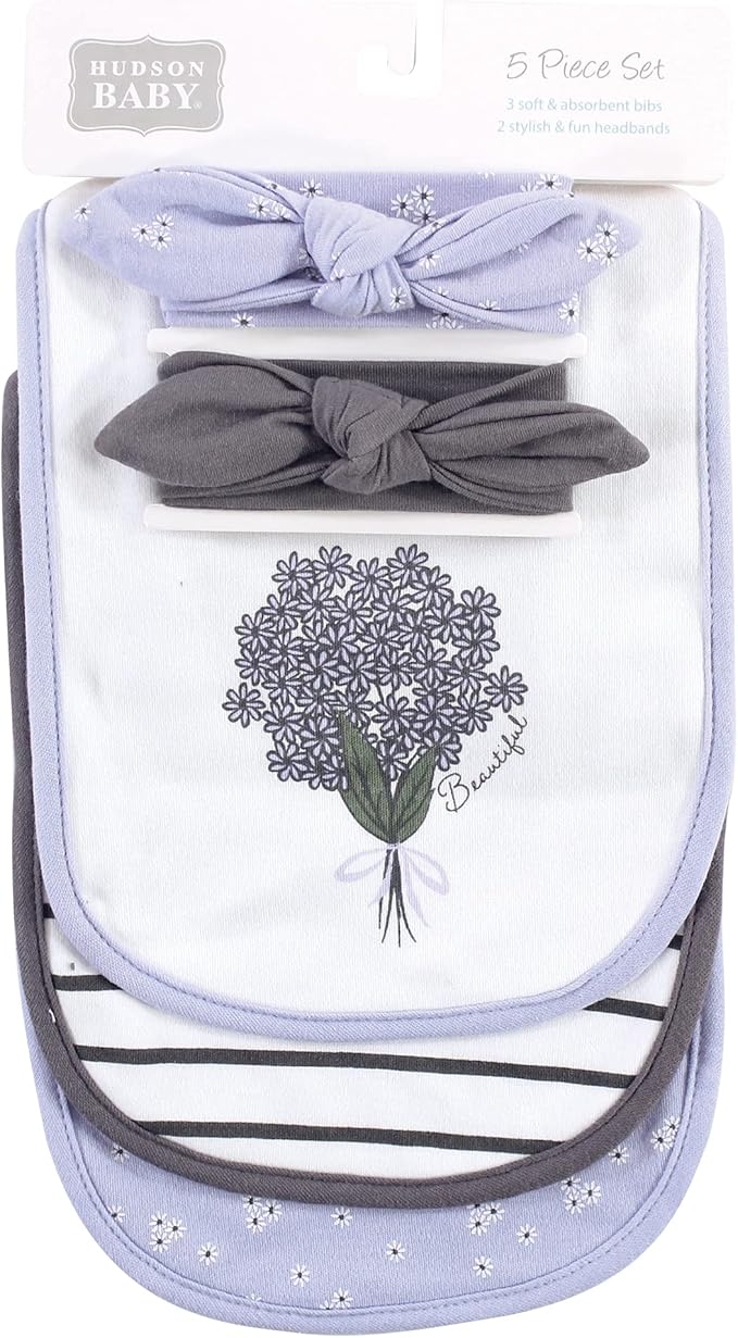 Hudson Baby Unisex Baby Cotton Bib and Headband Set