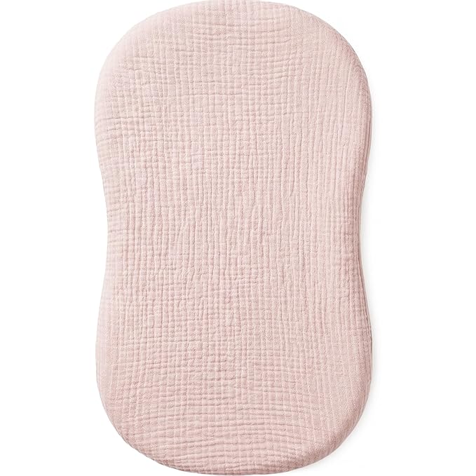 Muslin Bassinet Sheet Compatible with Halo BassiNest Swivel Sleeper - 100% Cotton Hourglass & Peanut Shape Mattress Pad Cover (30"x18"), Breathable & Soft, Boho (1 Pack Pink)