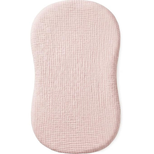 Muslin Bassinet Sheet Compatible with Halo BassiNest Swivel Sleeper - 100% Cotton Hourglass & Peanut Shape Mattress Pad Cover (30"x18"), Breathable & Soft, Boho (1 Pack Pink)