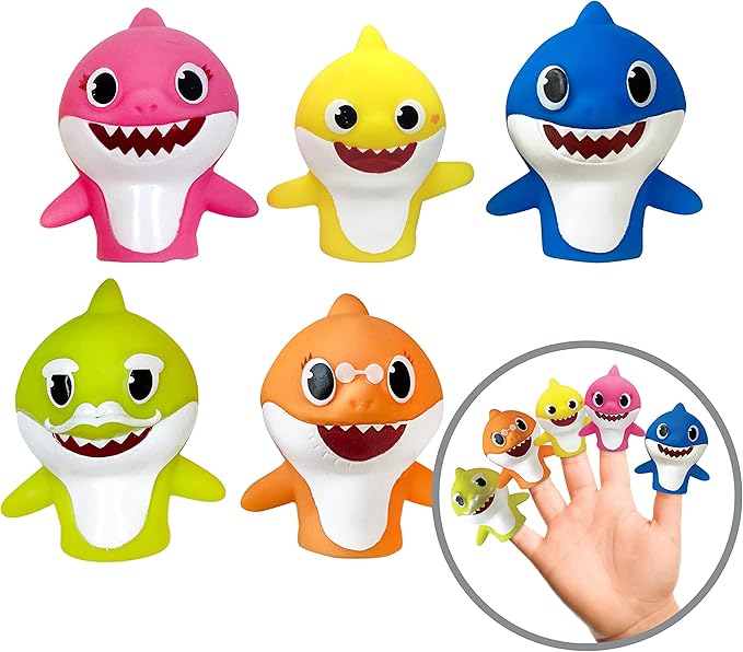 Nickelodeon Pink Fong Baby Shark Bath Toys Set for Children's Tub Time - Cups, Finger Puppets, and Bath Squirters, Blue/Green, 10 Pieces