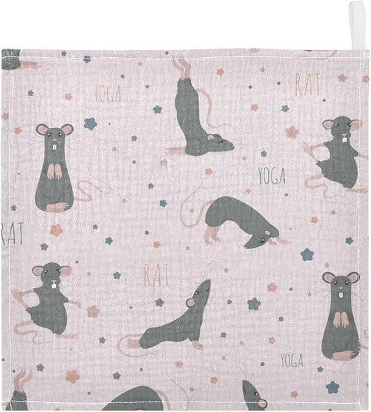 vvfelixl Baby Muslin Washcloths Rat Yoga Poses Baby Burp Cloths Cotton Baby Face Towel for Newborn Infants Boys Girls Soft and Absorbent 11.8 X 11.8 in, 3 Pack