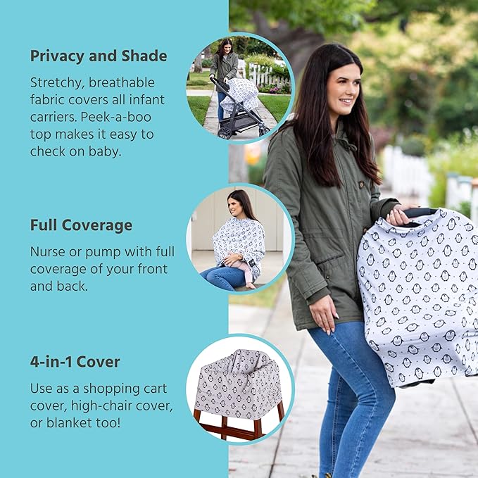 J.L. Childress 4-in-1 Car Seat Cover for Babies - Multi-Use, Stretchy Car Seat Canopy and Privacy Cover - Breastfeeding Nursing Cover - Gender Neutral Infant Shower Gift - Feathers