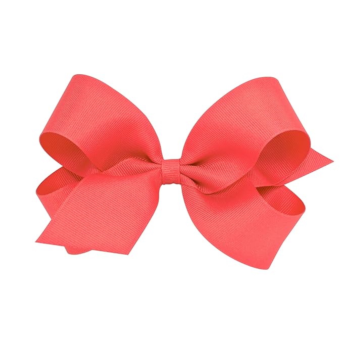 Wee Ones Girls' Classic Grosgrain Hair Bows with Plain Wrap Center, No-Slip Hair Clip, Handmade, Watermelon, Large