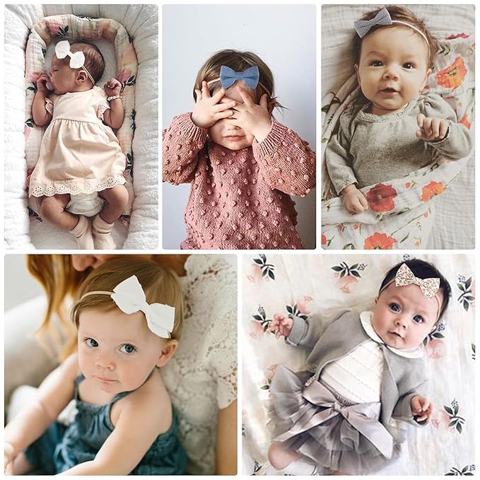 BQUBO Baby Girl Headbands with Bows Nylon Hairbands Handmade Hair Accessories for Newborn Infant Toddlers 10 Pack