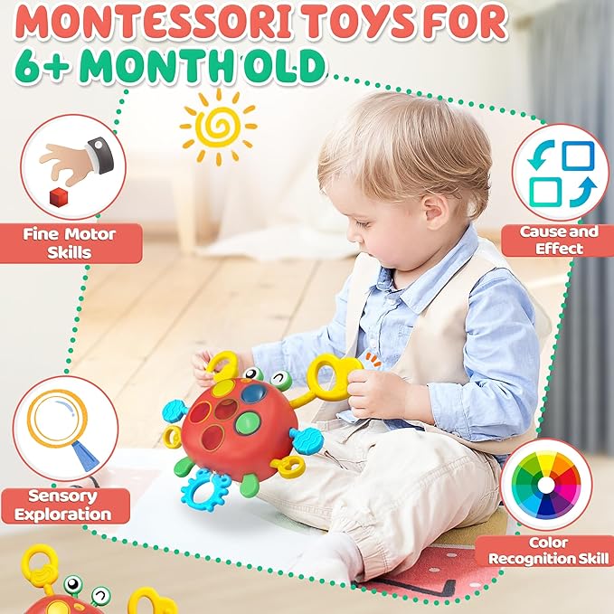 Chilvil Airplane Travel Toys for Toddler Kids 1-3 Sensory Montessori Toys for 1+ Year Old Silicone Pull String Road Trip Car Seat Travel Activities Essentials 18+ Months