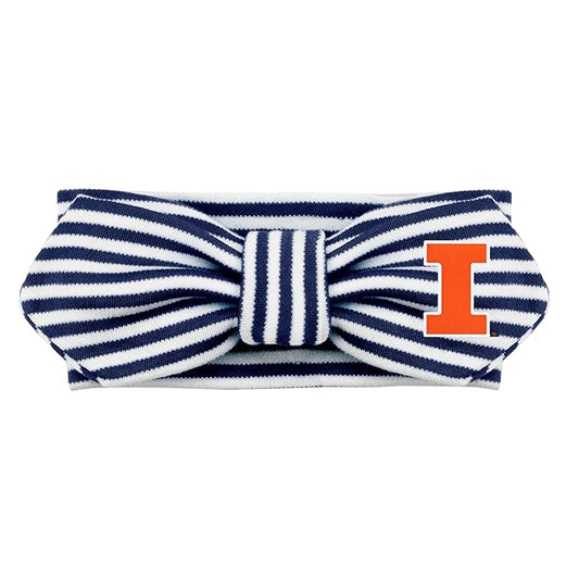 Creative Knitwear Illinois Fighting Illini Infant Girls Navy/White Striped Hair Knot Headband Embroidered Logo - Size Newborn - 4T