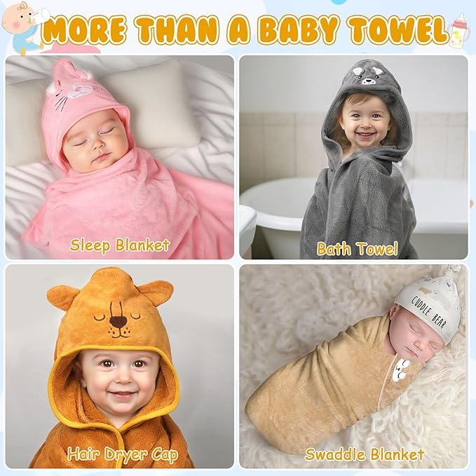 8 Pack Hooded Baby Towels Premium Ultra Soft Baby Bath Towels Coral Fleece Soft Absorbent Toddler Towels for Newborns Kids Baby Stuff Shower as Best Gifts for Boys and Girls
