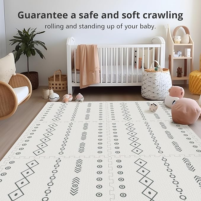 PIGLOG Foam Baby Play Mat, 72"x 48" Baby Crawling Mat for Kids for Babies with Interlocking Floor Tiles, Toddler Playmat for Indoor and Outdoor, Easy to Clean Playroom Floor Mats, Minimalist