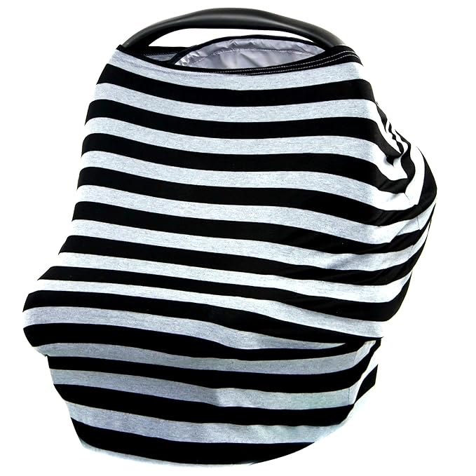 JLIKA Baby Car Seat Covers - Stretchy Infant Canopy and Nursing Cover for Breastfeeding Newborns Infants Babies Girls Boys Best Shower Gift Maternity Apron Infinity Scarf carseats (Black/Gray Stripe)
