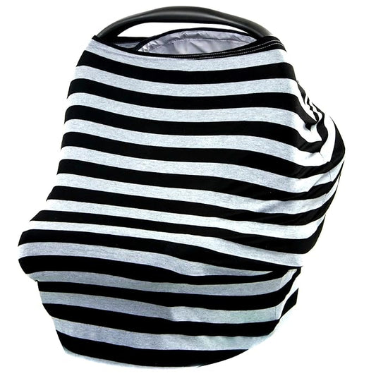 JLIKA Baby Car Seat Covers - Stretchy Infant Canopy and Nursing Cover for Breastfeeding Newborns Infants Babies Girls Boys Best Shower Gift Maternity Apron Infinity Scarf carseats (Black/Gray Stripe)