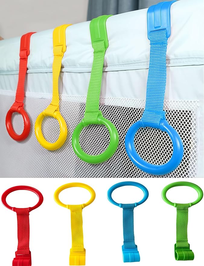 4 Pcs Baby Playpen Pull Up Rings, Baby Walking Exercises Assistant Rings, Bed Stand Up Rings for Infant Toddler