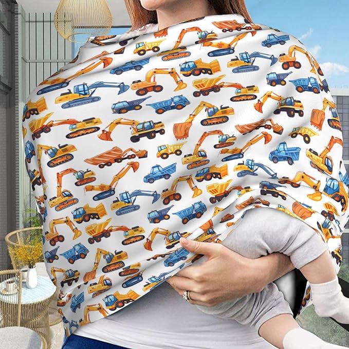 Excavators and Trucks Baby Car Seat Covers Carseat Canopy Soft Infant Stroller Cover Nursing Breastfeeding Covers for Girls Boys Newborn