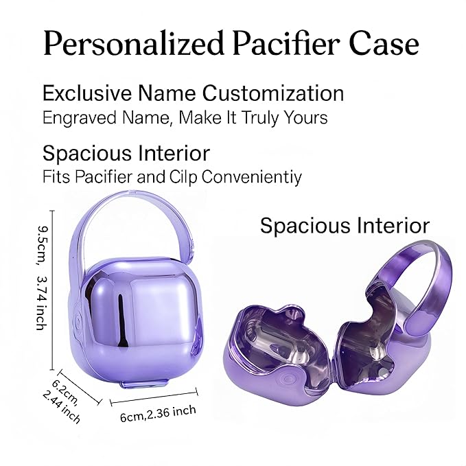 Personalized Bling Pacifier Box and Pacifier Set Unique Gift to New Bron Baby and Baby Shower (Metallic Purple)