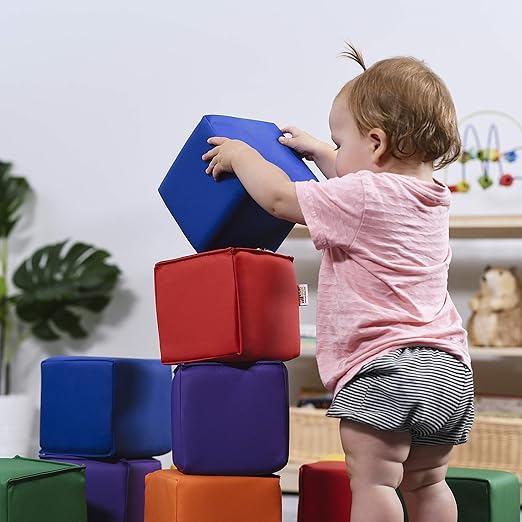 ECR4Kids SoftZone Patchwork Toddler Blocks, Foam Cubes, Assorted, 12-Piece