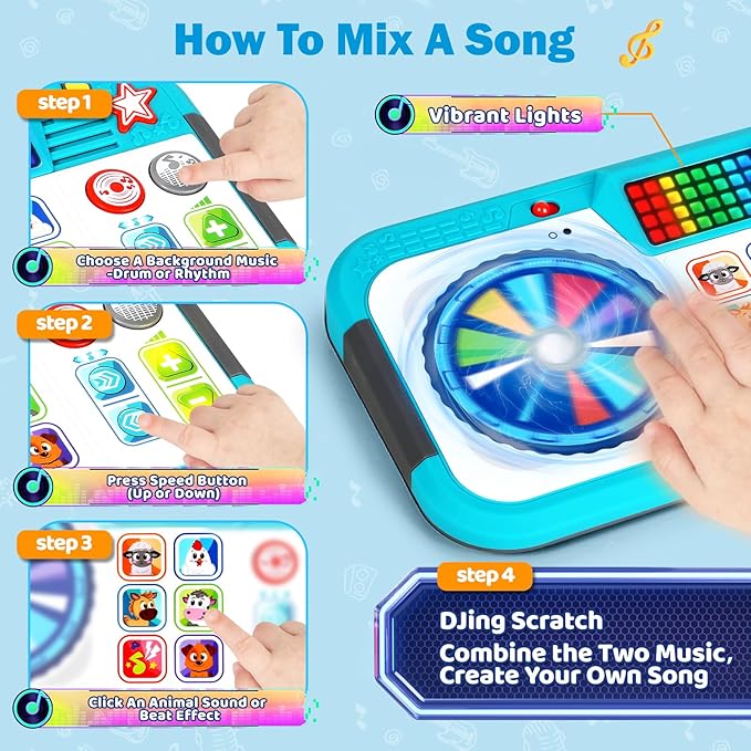 Baby DJ Set, Toddler Musical DJ Table with Lights for 6-12 Months, Preschool Infant Tummy Time Toy, Interactive Early Sensory Development Toy, 1st Christmas Birthday Gifts for Boys Girls Age 1 2 3