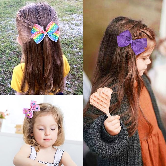 18 Pcs 5 Inch Hair Bows for Girls,Colorful Rainbow Heart Girls Hair Bows Grosgrain Ribbon Hair Bow With Alligator Clips for Toddlers Little Girl Children Kids Teens