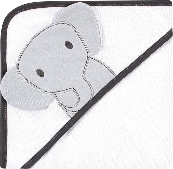 Hudson Baby Unisex Baby Cotton Rich Hooded Towels, Gray Modern Elephant, One Size