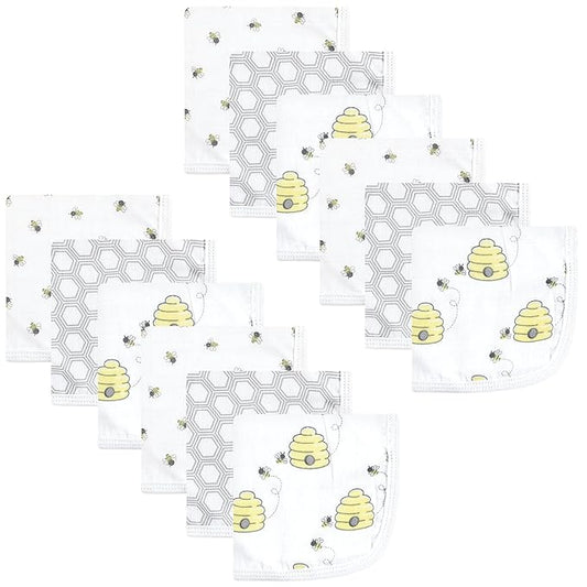 Hudson Baby Unisex Baby Cotton Muslin Washcloths, Bees, One Size