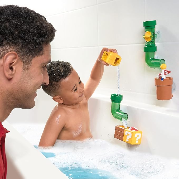 My Mario Pipes Playset by TOMY Toomies - Pouring Toddler Water Toys for Bath or Pool with Suction Cups - Officially Licensed Mario Toys - Ages 2 Years and Up