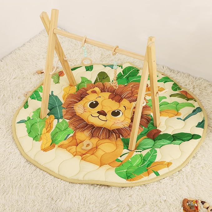 Baby Round Play Mat, Premium Thicker Foam Baby Mat for Floor, Tummy Time Foldable Baby Foam Play mat for Babies, 40 * 40 Round Anti-Slip Activity Mats for Infant and Toddler, Lion