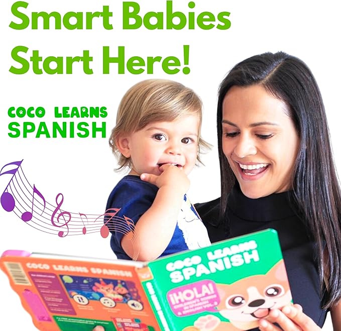 Coco Learns Spanish Vol. 3 — Interactive Sound Board Book for Toddlers 1-3, Bilingual English & Spanish Songs & Music, Talking Musical Book, Musical Toy Gift for Babies & Kids