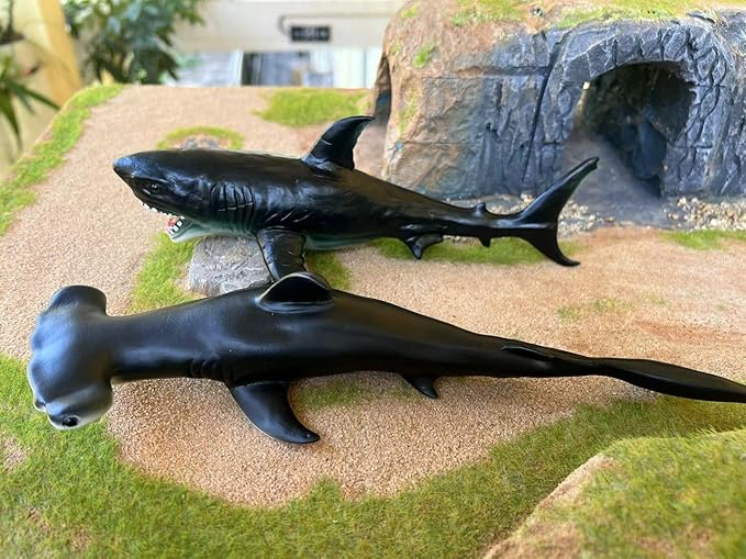 Gemini&Genius Great White Shark Hammerhead Shark Toy Set - Sea Animal Action Figure Ocean Model Toy Set -10 Inches Length -Educational, Role Play, Swim, Bath and Collectors for Kids