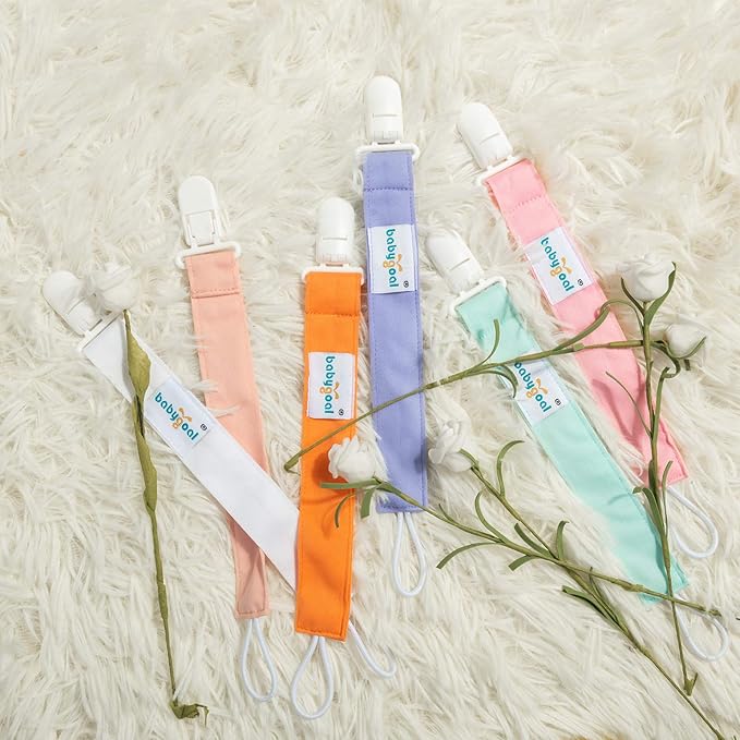 babygoal Pure Color Pacifier Clips, 6 Pack Binky Paci Holder Clips Leashes Fits for Most Baby Pacifiers and Binkies