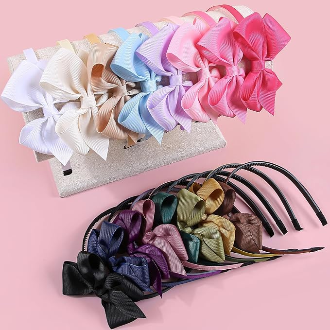 XIMA 16Piece Headband with Bow for Toddlers Teens, 16 Colors Grosgrain Ribbon Bows Hair Bands for Girls,Kids Children and Women, Cute Hairbands for Daily School Hair Accessories