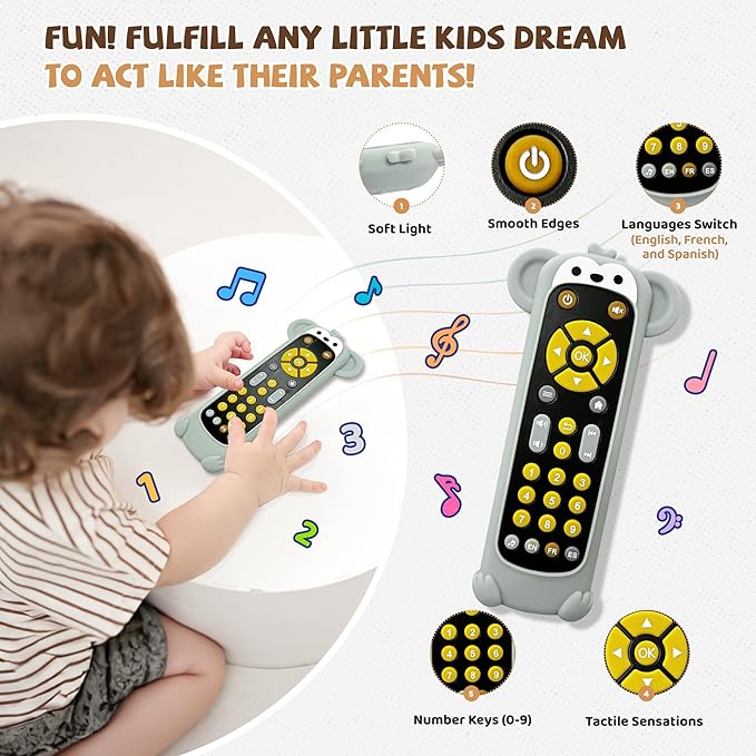 KIRALUMI Baby Remote Control Toy with Monkeys Silicone Cover - Educational Musical Baby Toddler Toys with Realistic Play, Lights, and Sounds - 6, 9, 12, 18 Month Boys Girls Toys Gift