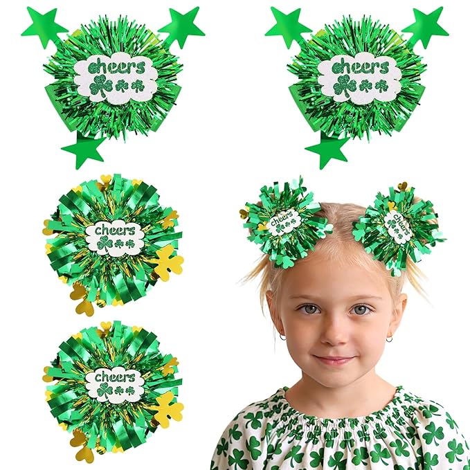 CN St.Patrick’s Day Hair Bows for Girls Green Lucky Shamrock Hair Clips Grosgrain Ribbon with Alligator Clips Clover Hair Accessories for Kids Toddler Teens on St.Patrick day Spring Birthday