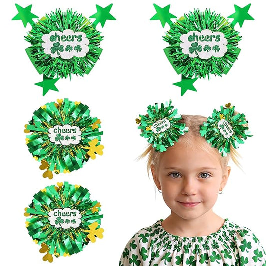 CN St.Patrick’s Day Hair Bows for Girls Green Lucky Shamrock Hair Clips Grosgrain Ribbon with Alligator Clips Clover Hair Accessories for Kids Toddler Teens on St.Patrick day Spring Birthday