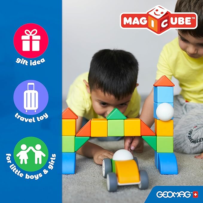 Geomag Magicube 9pcs Magnetic Blocks - Magnetic Building Blocks for Toddlers 1-3, Montessori Toys for 1+ Year Old, Autism Sensory Product, Magnets for Kids