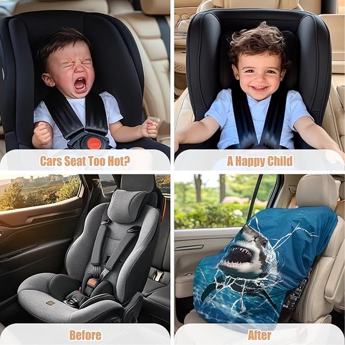 XYZCANDO Shark Infant Car Seat Cover for Summer Cartoon Car Seat Covers for Babies Washable Baby Car Seat Shade Cover Elastic Car Seat Sun Cover for Baby Car Accessories Gift for Holiday
