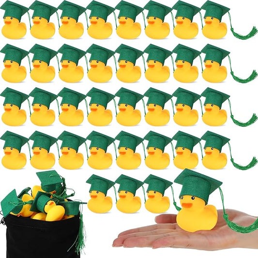 Jerify 48 Pcs Graduation Rubber Ducks with Grad Cap 2026 Diploma Grad Rubber Duck Graduation Party Bath Pool with Storage Bag for Student Gifts Party Favor(Green)