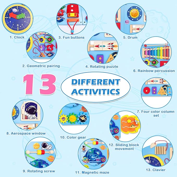 Kleikyerel Montessori Busy Board, Sensory Wall Panel for Kids, Activity Wall Busy Board with DIY Stickers, Learning & Educational Toys for 3+ Years Old Boys & Girls