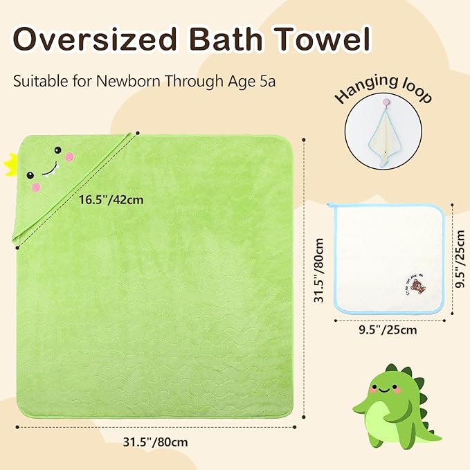 OFUSUY 6 PCS Baby Bath Towels, 3 PCS Animal Hooded Baby Towels & 3 PCS Washcloths, Baby Bath Towels for Infants & Toddlers - Soft & Ultra Absorbent, Cute Newborn Bath Essentials Gifts for Boys & Girls