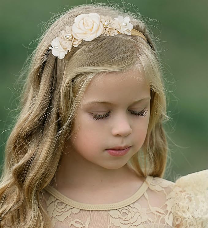 Utaly Flower Headband for Baby Girls 3pcs Elastic Baby Girl Floral Crown Newborn Infant Toddler Hair Accessories