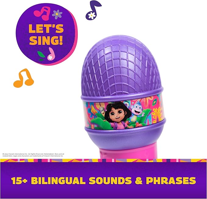 Dora, Rainforest Rhythms Microphone with Music, Sound Fx & Bilingual Phrases, Kids Toys for Girls & Boys Ages 3 and Up