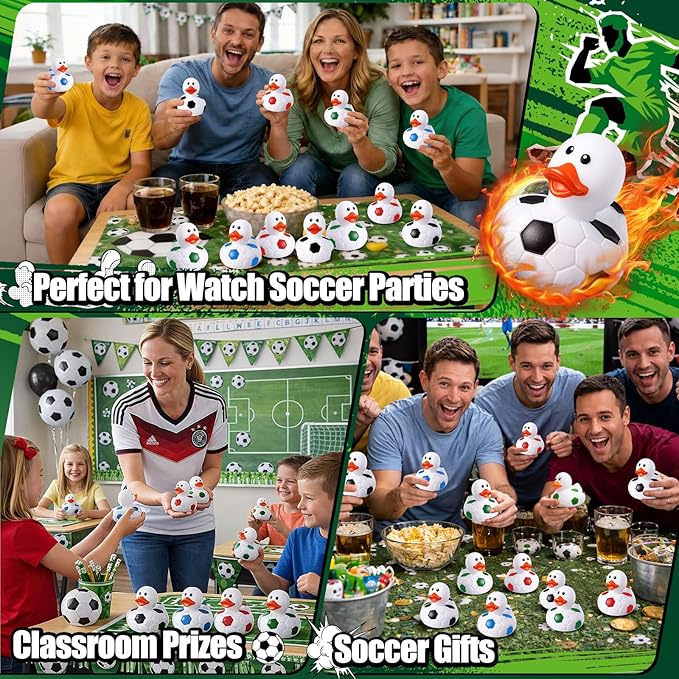 48 Pcs Soccer Theme Rubber Ducks with a Bag, Soccer Ball Ducks Toys, Soccer Fun Party Favors, Goodie Bag Fillers for Sports Fans Team Gifts, Classroom Game Prizes, Easter Basket Stuffers