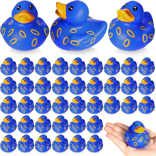 60 Pcs Blue Gold Ring Party Favors - 2 Inch Rubber Duck in Bulk Mini Duckies for Ducking, Tiny Ducks for Kids Birthday Party Gifts Baby Shower Bath Time Piñata Fillers Gift Bag Stuffers