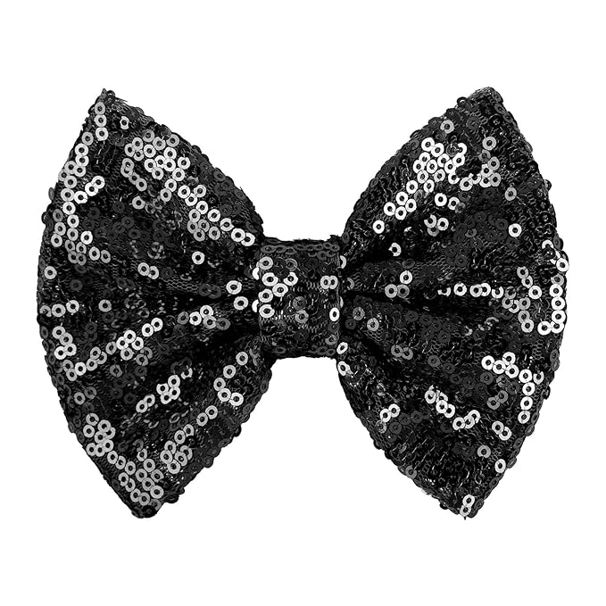 Hair Clip for Girls, 5 inches Sequins Large Bow with Alligator Clip for Bows Hair Accessories, Black
