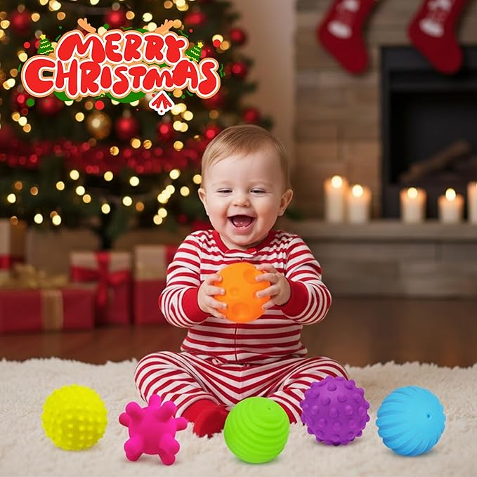 Sensory Balls for Babies 6-12 Months, 6 Pack Soft Textured Montessori Baby Sensory Toys, Squeeze & Grasp Toddler Balls for 1-3, Bright Color Multi Ball Set, Christmas Stocking Stuffers