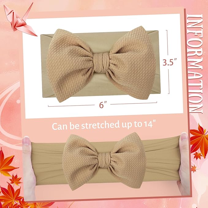 HAIRBAND 5 Pack - For Girls Baby Headbands with Bows Elastics Hairbands Oversized Head Wraps Infant Toddlers Kids Navy