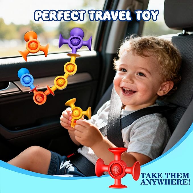 Baby Bath Toys Suction Toy: No Hole Bath Toy for Baby Toddlers Sensory Fidget Toys for Autism Fine Motor Skills Suction Cup Toys for Boys Girls - Bathtub Airplane Travel Easter Basket Stuffers