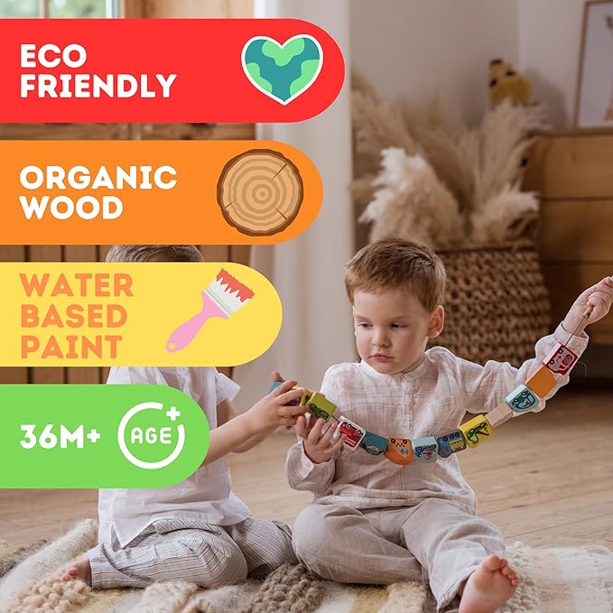 CUBIKA Wooden Flyring Cars Lacing Toy – Montessori Lacing Toy for Kids Ages 3+ – Wooden Lacing Cards with Threading String – Fine Motor Toy – FSC-Certified Wood, Travel Toy for Toddlers