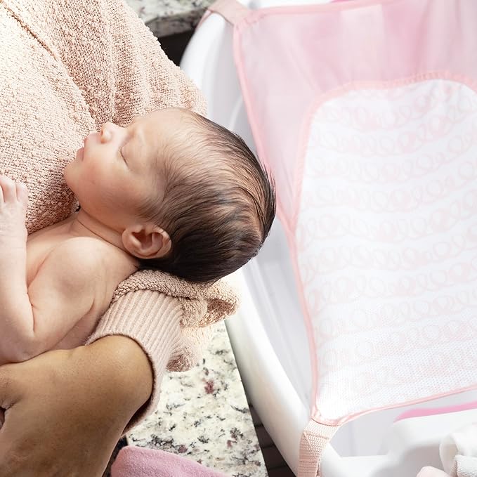 Ingenuity Comfy Clean Deluxe Newborn to Toddler Baby Bathtub, 3-in-1 with Removable Sling, Padded Backrest, 0-24 Months, Pink