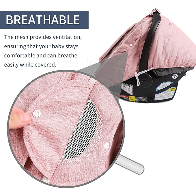 Baby Car Seat Cover - 3-Layer Thick Fabric, Waterproof, Breathable Mesh Window - Windproof & Snow Blocking, Keep Baby Warm in Winter - Universal Fit for Infant Car Seat and Carrier - (Pink)